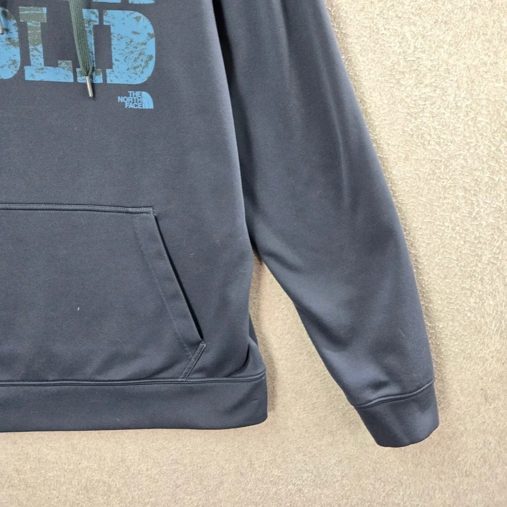The North Face Men Sweatshirt Medium Blue Hoodie Logo Rock Solid Fleece Pullover
